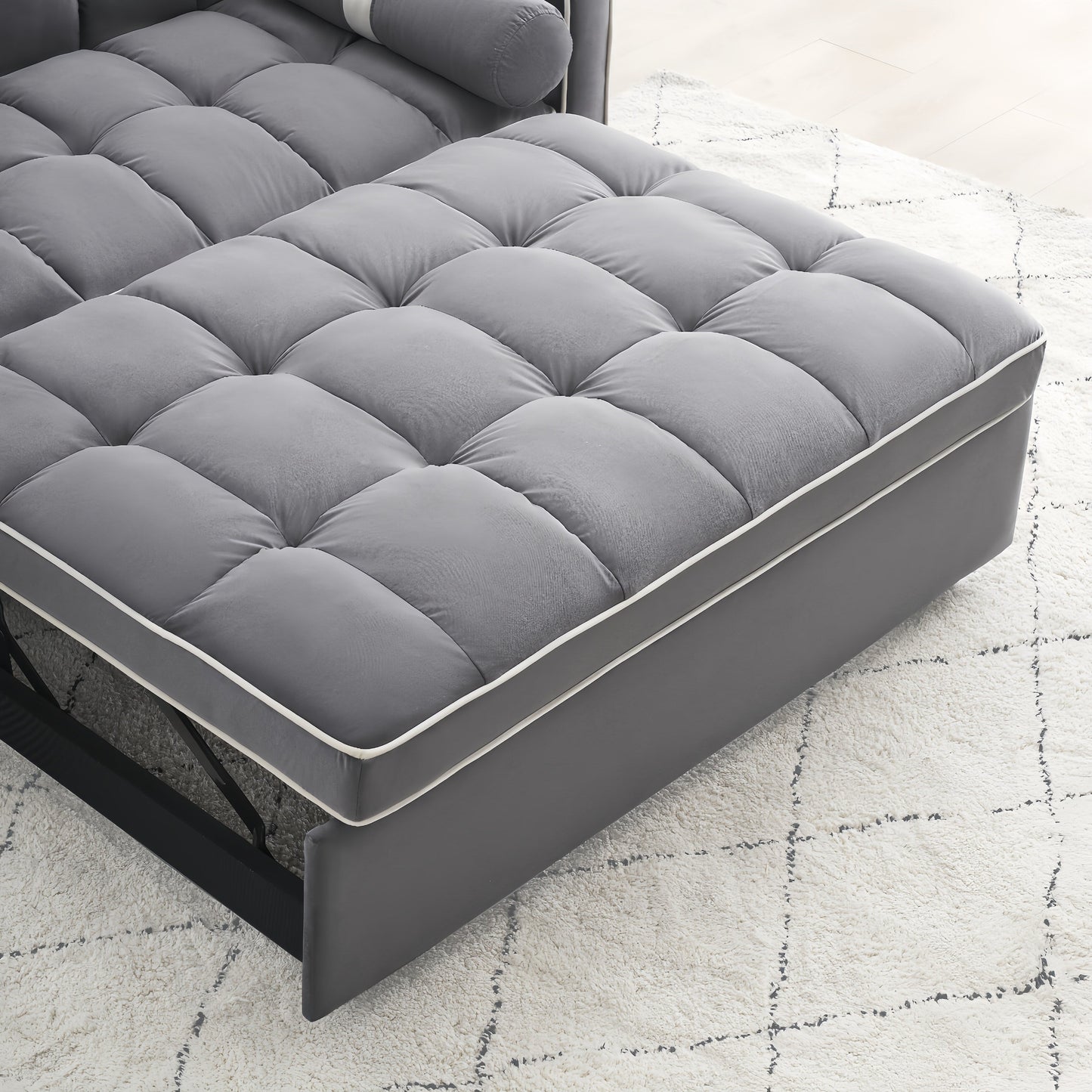 Canapé-lit convertible en velours de 139 cm (55 pouces) à 2 places avec lit escamotable, dossier inclinable, poches latérales et porte-téléphone.