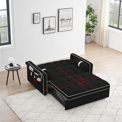 Canapé-lit convertible en velours de 139 cm (55 pouces) à 2 places avec lit escamotable, dossier inclinable, poches latérales et porte-téléphone.