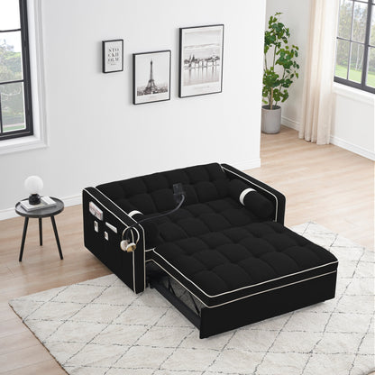 Canapé-lit convertible en velours de 139 cm (55 pouces) à 2 places avec lit escamotable, dossier inclinable, poches latérales et porte-téléphone.