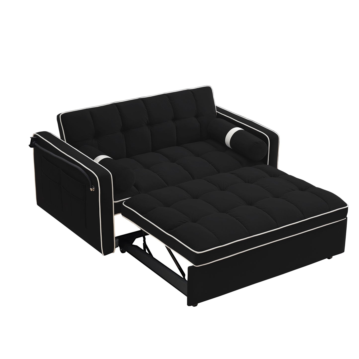 Canapé-lit convertible en velours de 139 cm (55 pouces) à 2 places avec lit escamotable, dossier inclinable, poches latérales et porte-téléphone.
