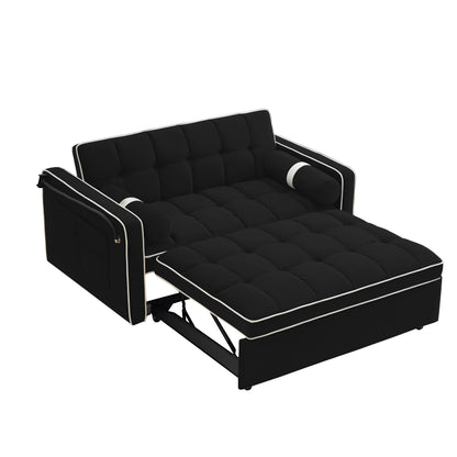 Canapé-lit convertible en velours de 139 cm (55 pouces) à 2 places avec lit escamotable, dossier inclinable, poches latérales et porte-téléphone.