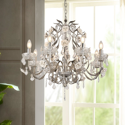 Magnifique et élégant lustre vintage en cristal rose, style Palace.
