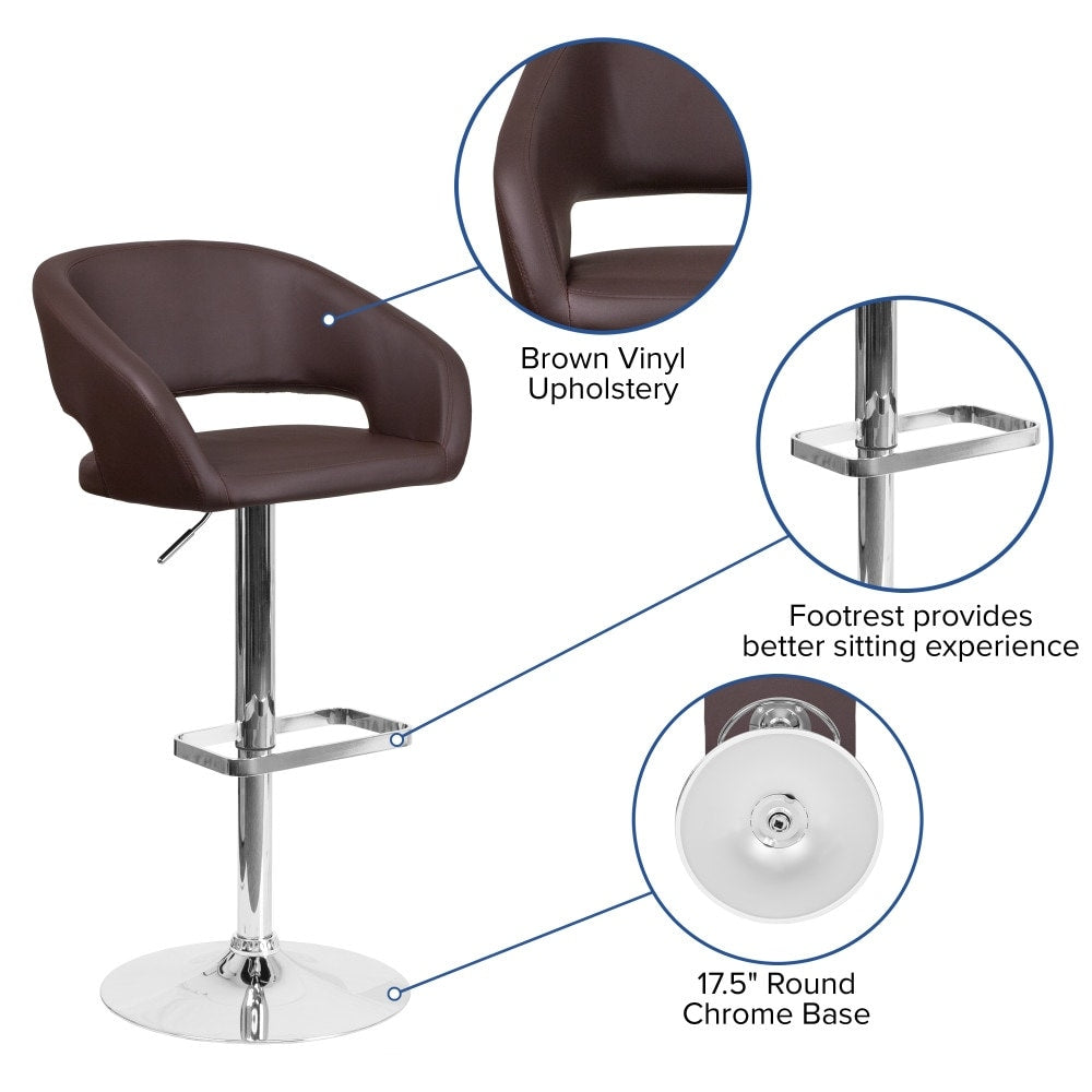 Tabouret de bar moderne rembourré et à hauteur réglable avec dossier arrondi