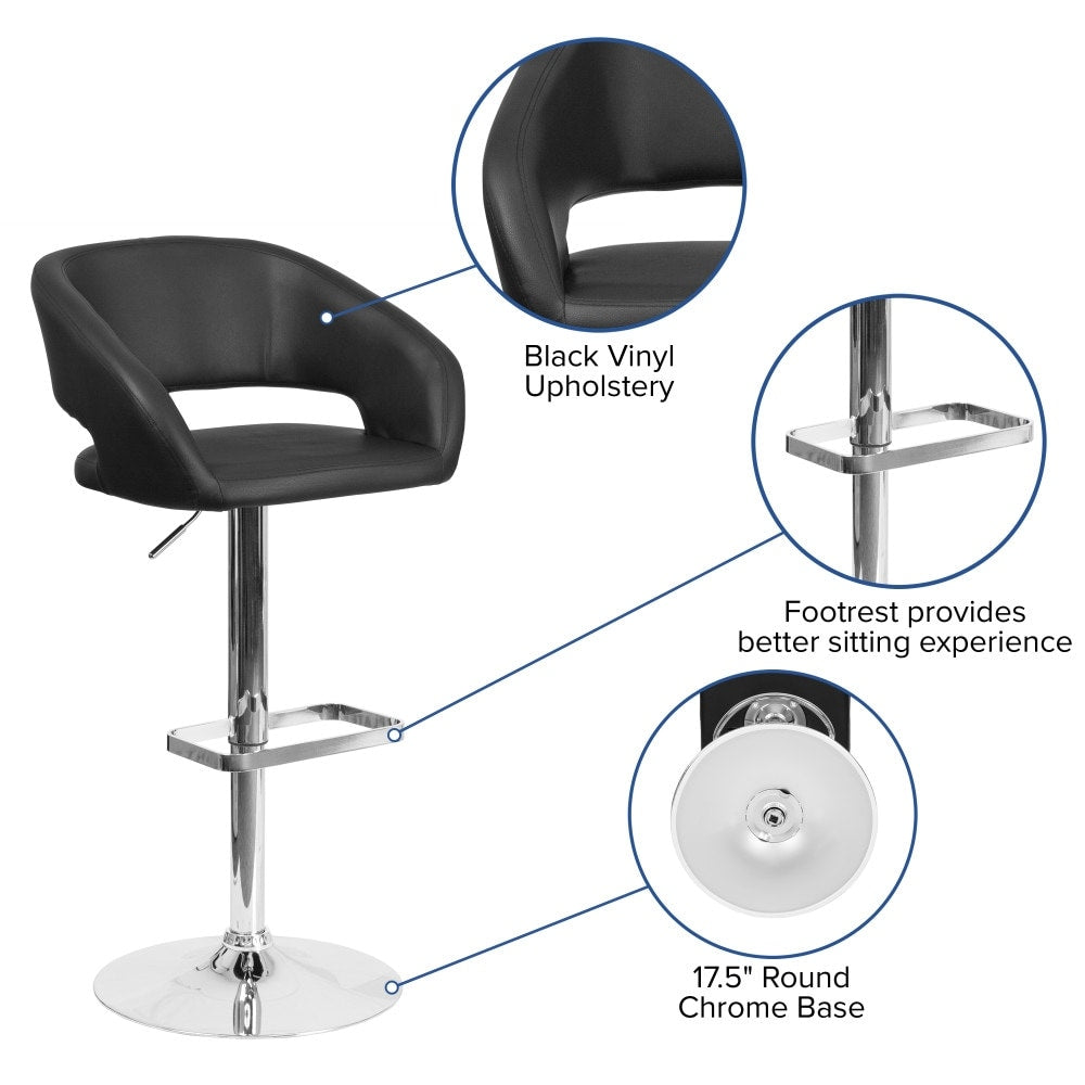 Tabouret de bar moderne rembourré et à hauteur réglable avec dossier arrondi