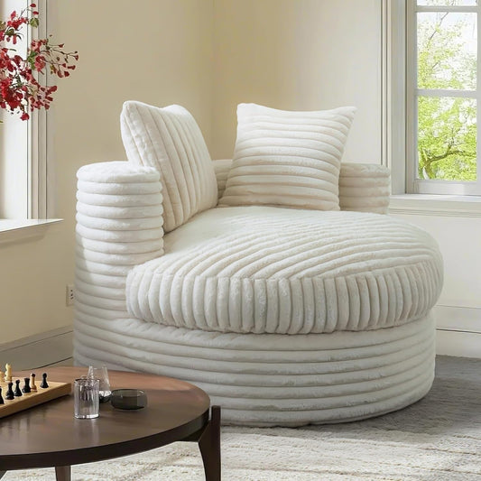 WOWMAX Chaise longue ronde 47 pouces pour intérieur, canapé de sol en velours capitonné, fauteuil gigogne surdimensionné avec 2 coussins décoratifs