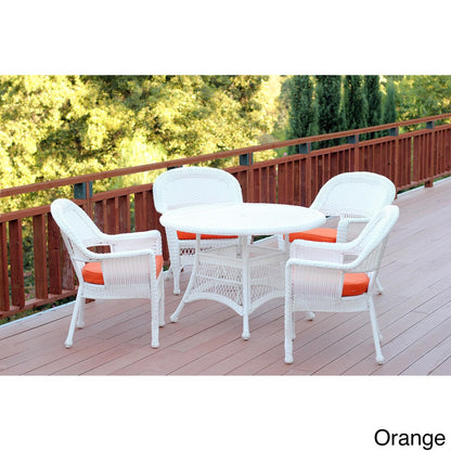 Ensemble de salle à manger en osier synthétique blanc, 5 pièces