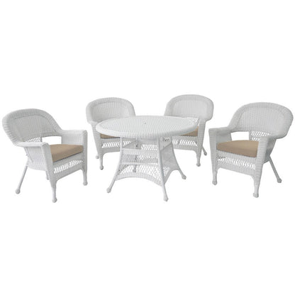 Ensemble de salle à manger en osier synthétique blanc, 5 pièces