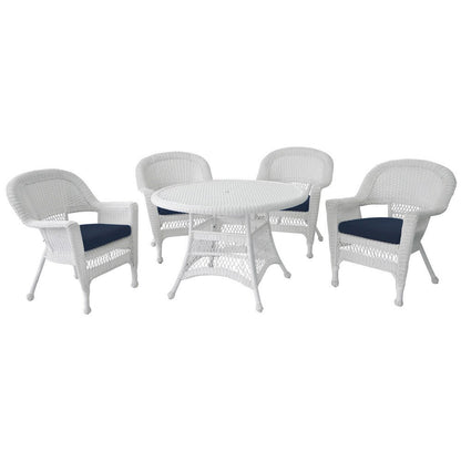 Ensemble de salle à manger en osier synthétique blanc, 5 pièces