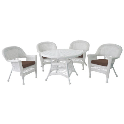 Ensemble de salle à manger en osier synthétique blanc, 5 pièces