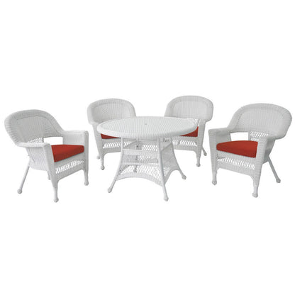 Ensemble de salle à manger en osier synthétique blanc, 5 pièces