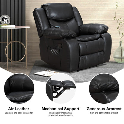 Fauteuil inclinable à large assise en cuir durable avec massage et chauffage.