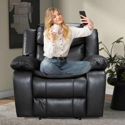 Fauteuil inclinable à large assise en cuir durable avec massage et chauffage.