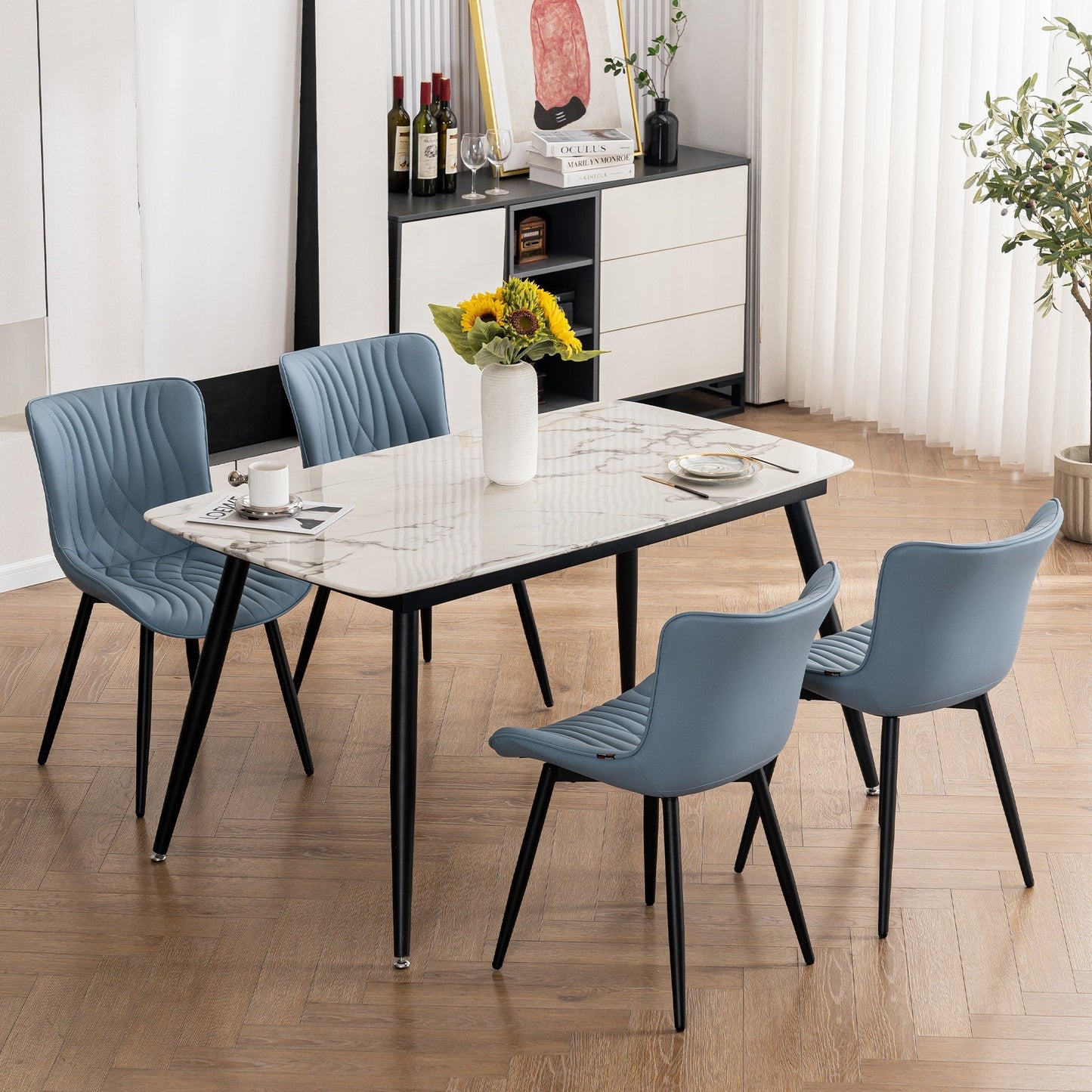 Lot de 2 chaises de salle à manger modernes en cuir capitonné sans accoudoirs
