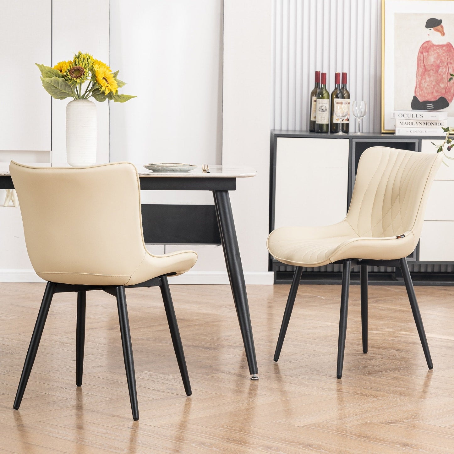 Lot de 2 chaises de salle à manger modernes en cuir capitonné sans accoudoirs