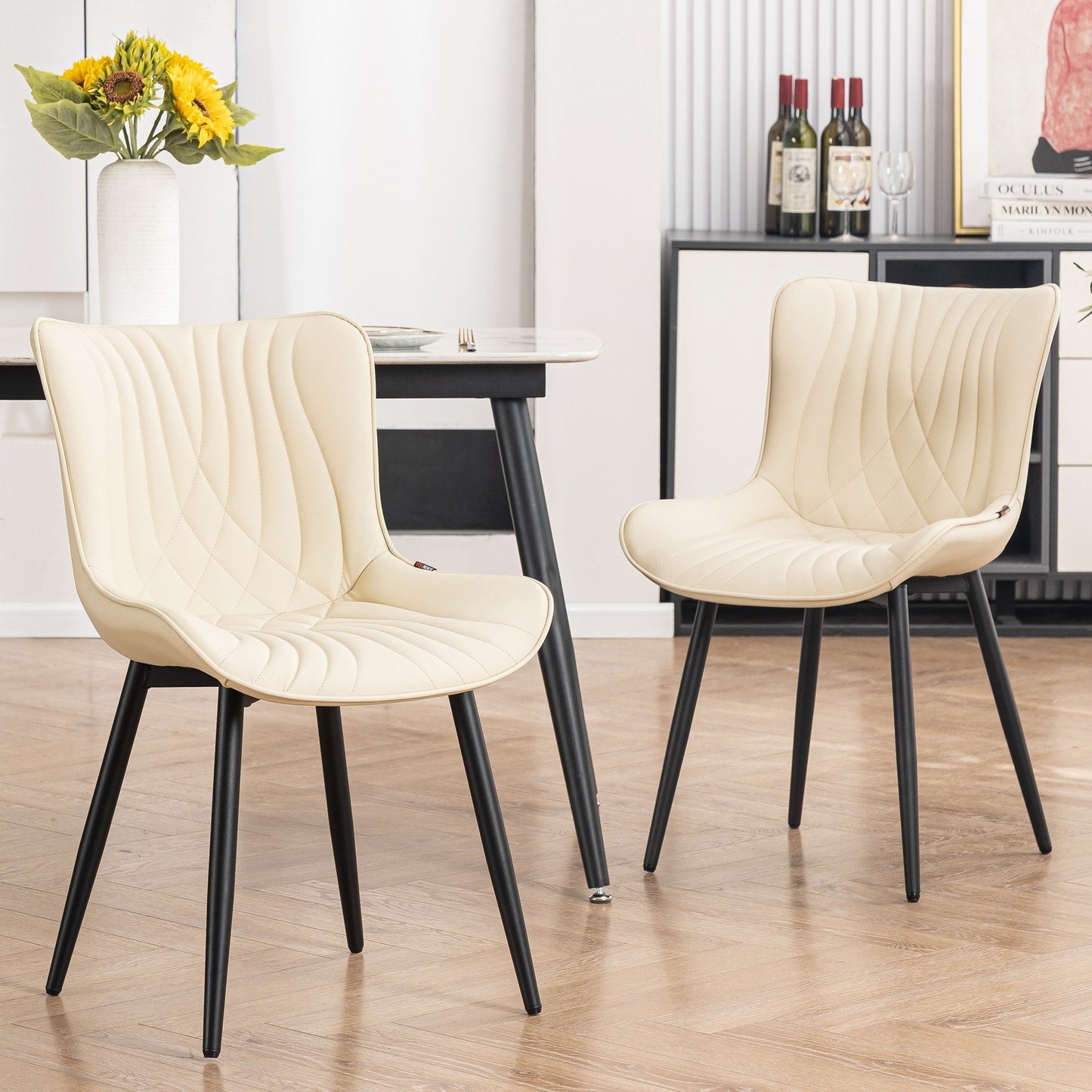 Lot de 2 chaises de salle à manger modernes en cuir capitonné sans accoudoirs
