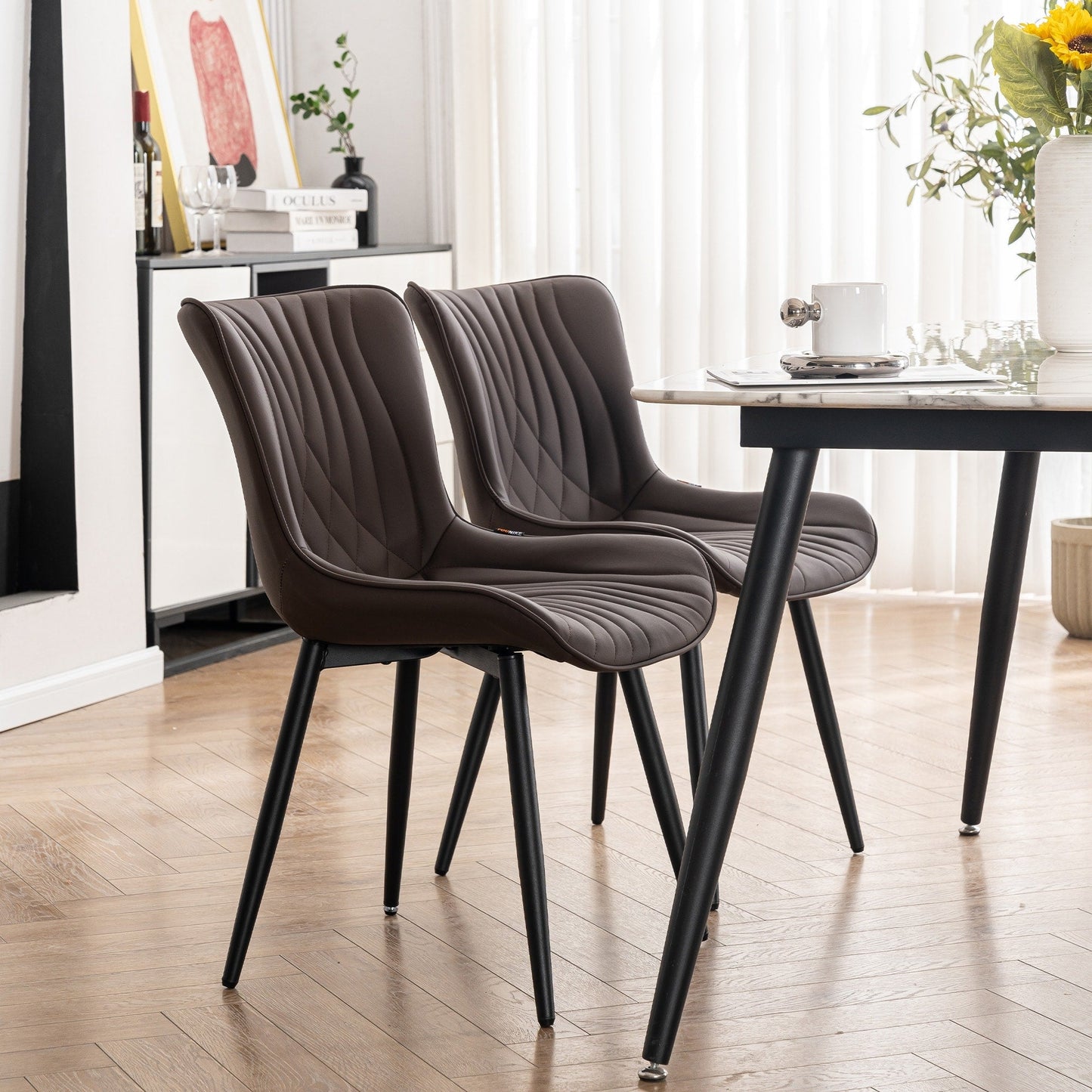 Lot de 2 chaises de salle à manger modernes en cuir capitonné sans accoudoirs