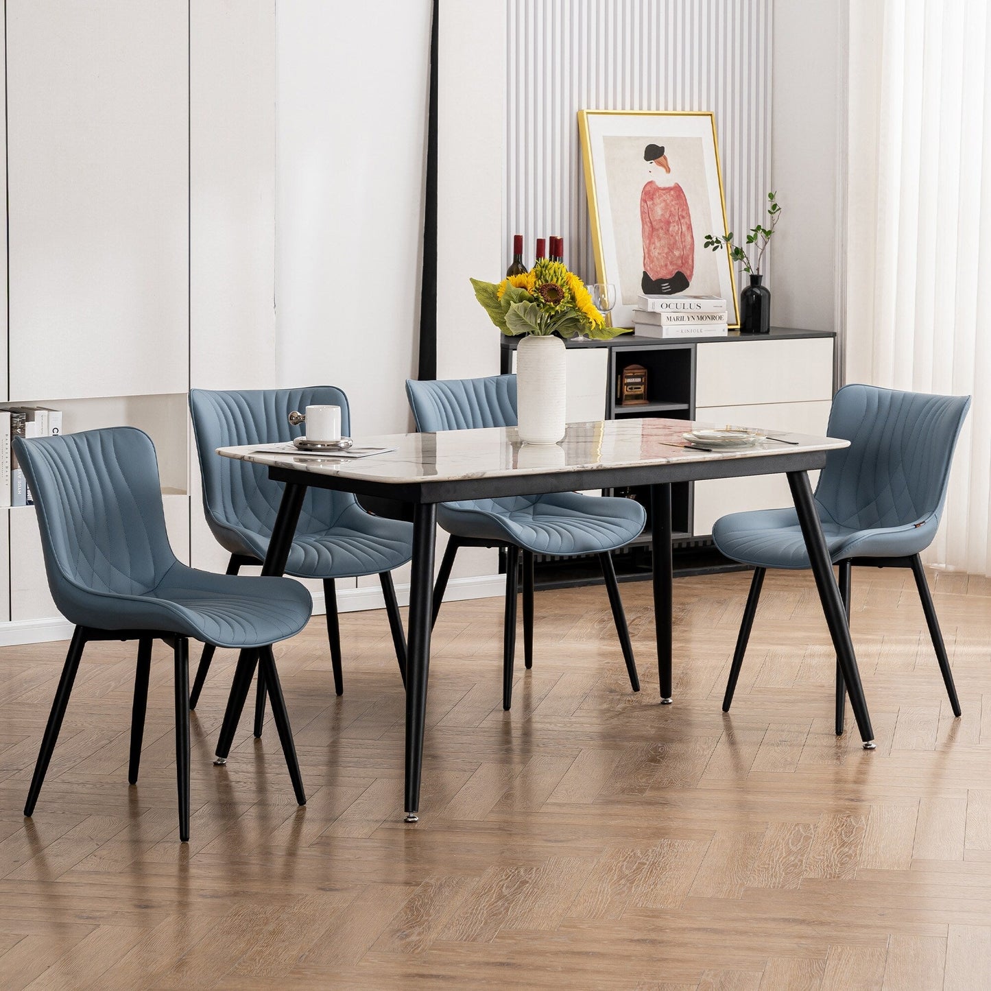 Lot de 2 chaises de salle à manger modernes en cuir capitonné sans accoudoirs