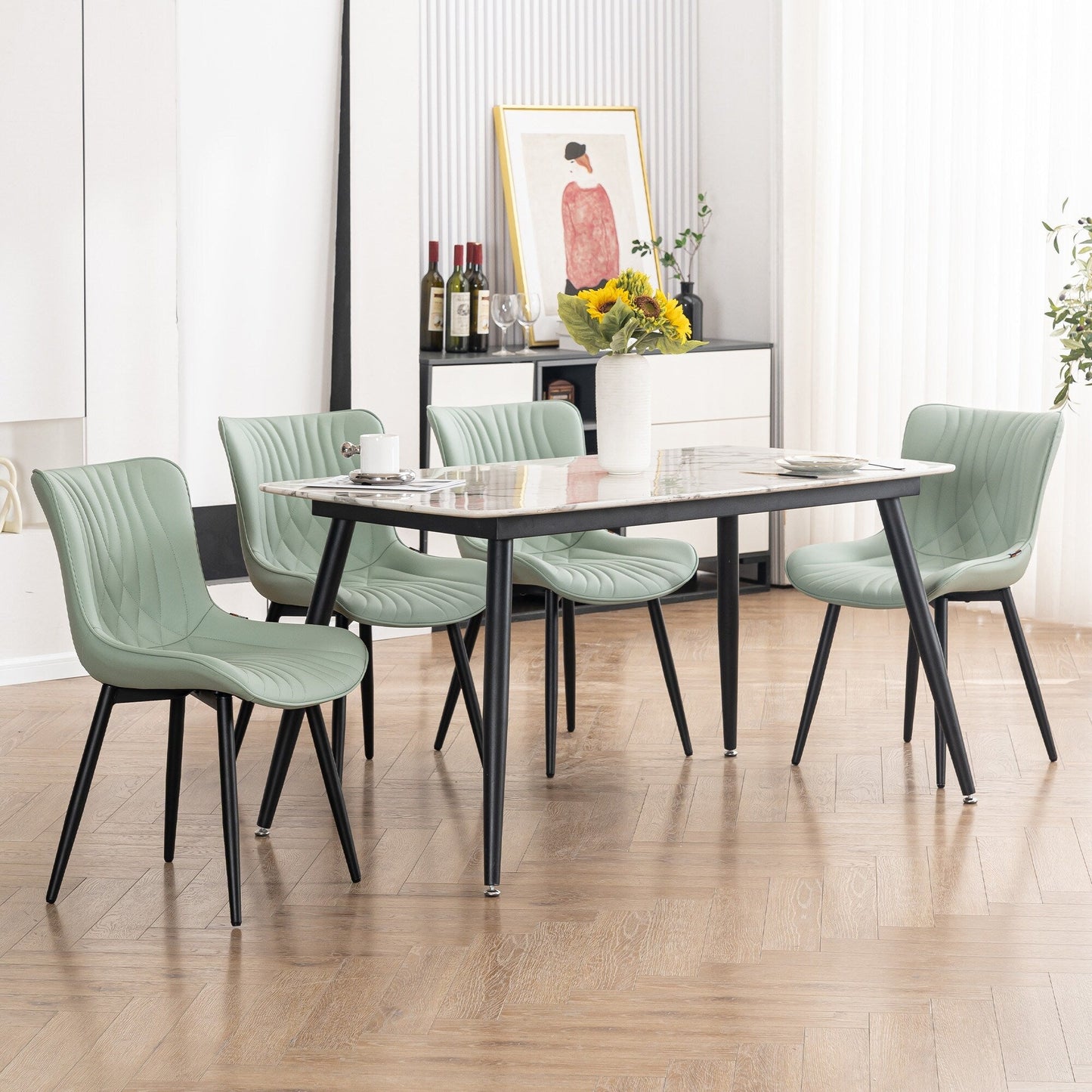 Lot de 2 chaises de salle à manger modernes en cuir capitonné sans accoudoirs