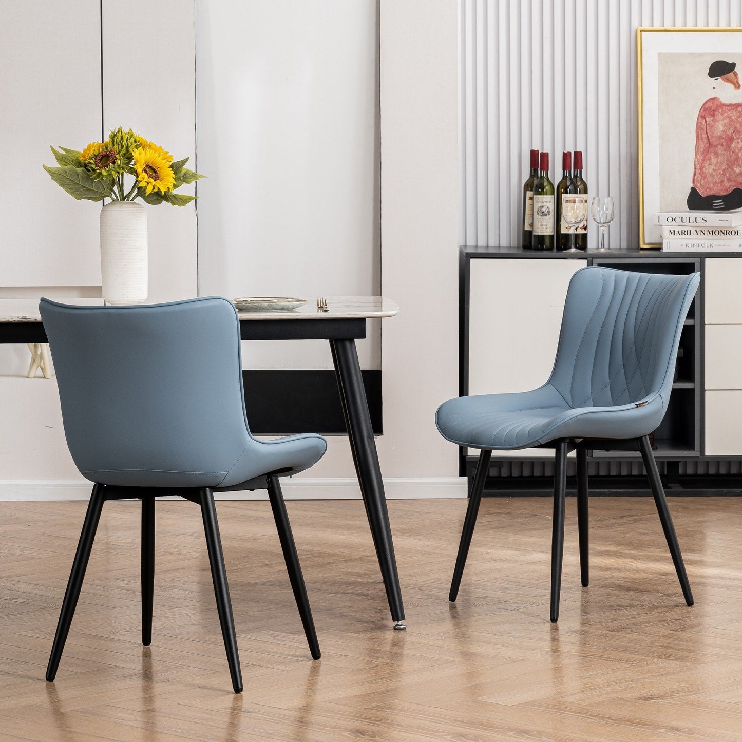 Lot de 2 chaises de salle à manger modernes en cuir capitonné sans accoudoirs