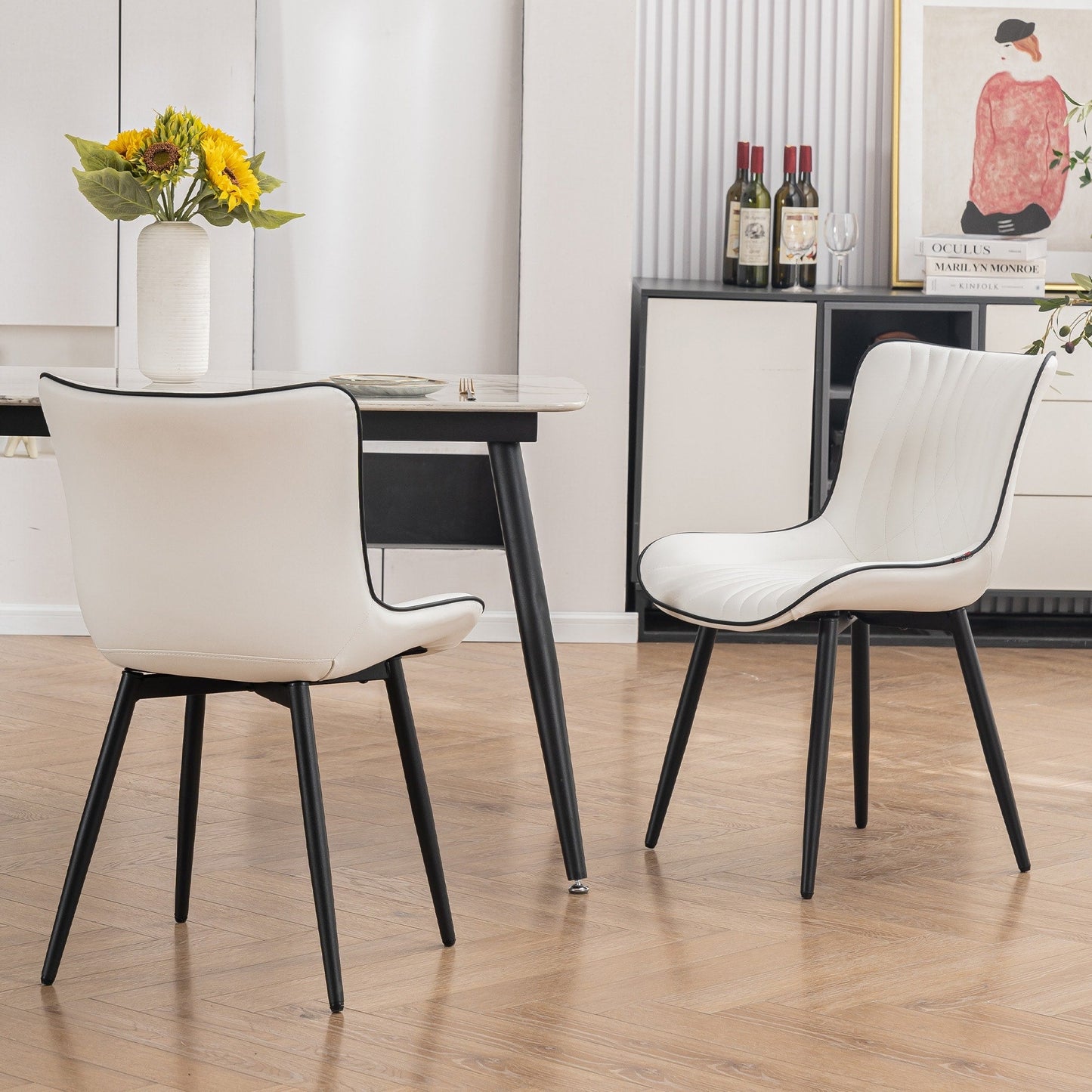 Lot de 2 chaises de salle à manger modernes en cuir capitonné sans accoudoirs