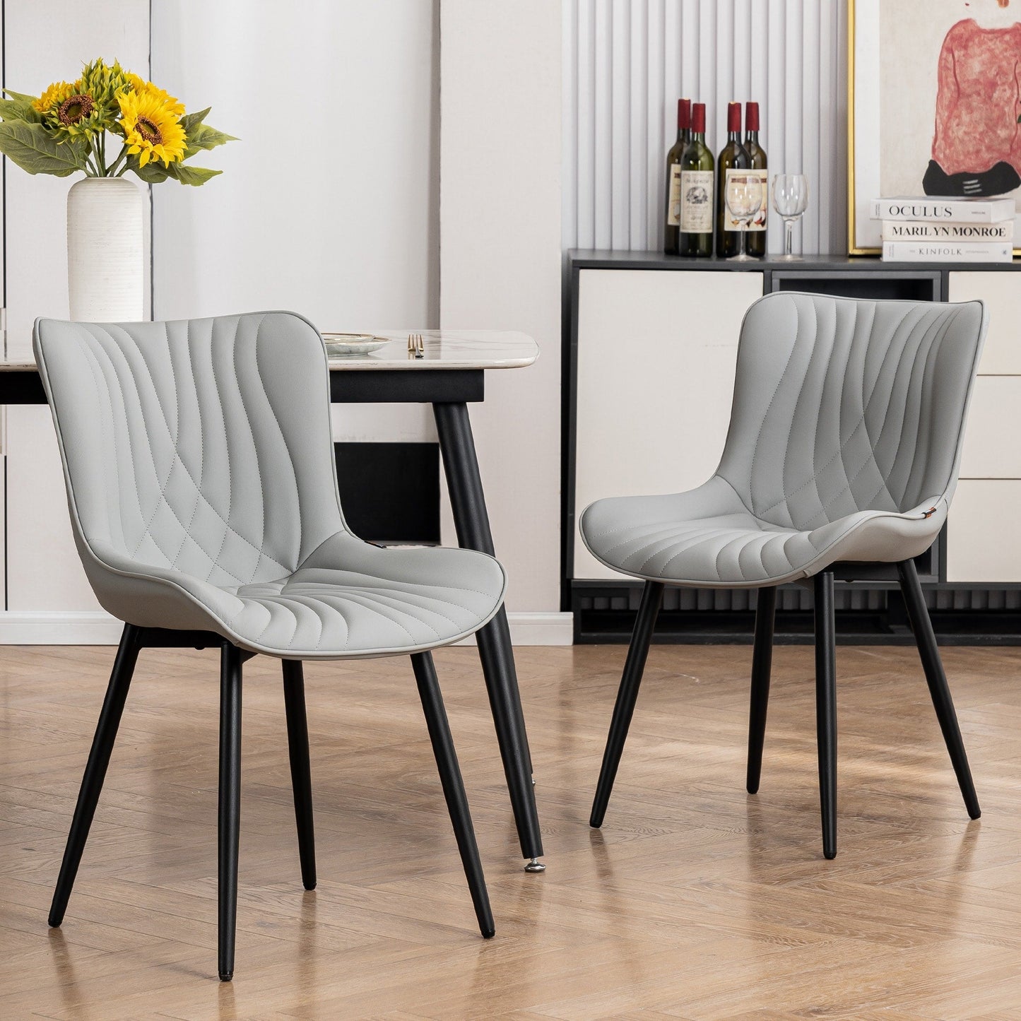 Lot de 2 chaises de salle à manger modernes en cuir capitonné sans accoudoirs