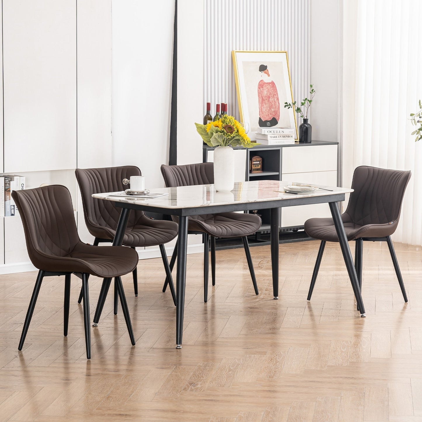 Lot de 2 chaises de salle à manger modernes en cuir capitonné sans accoudoirs