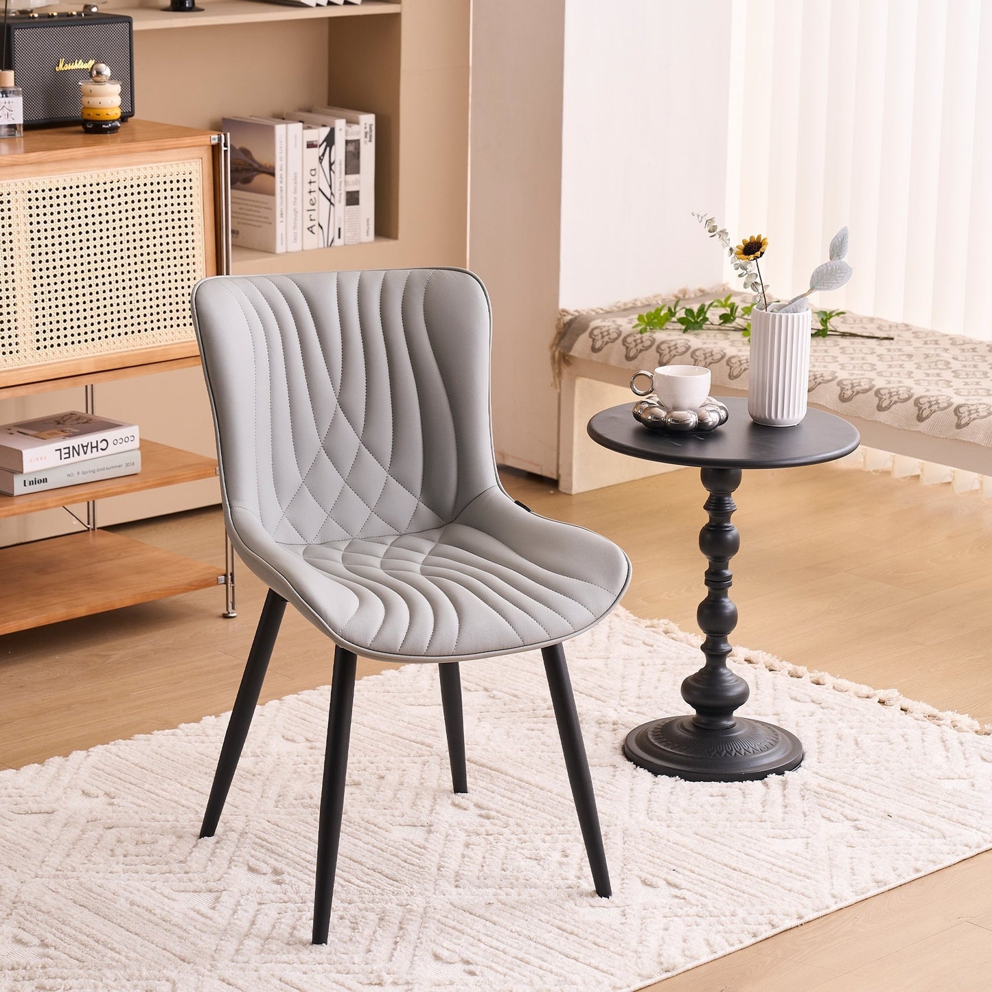 Lot de 2 chaises de salle à manger modernes en cuir capitonné sans accoudoirs