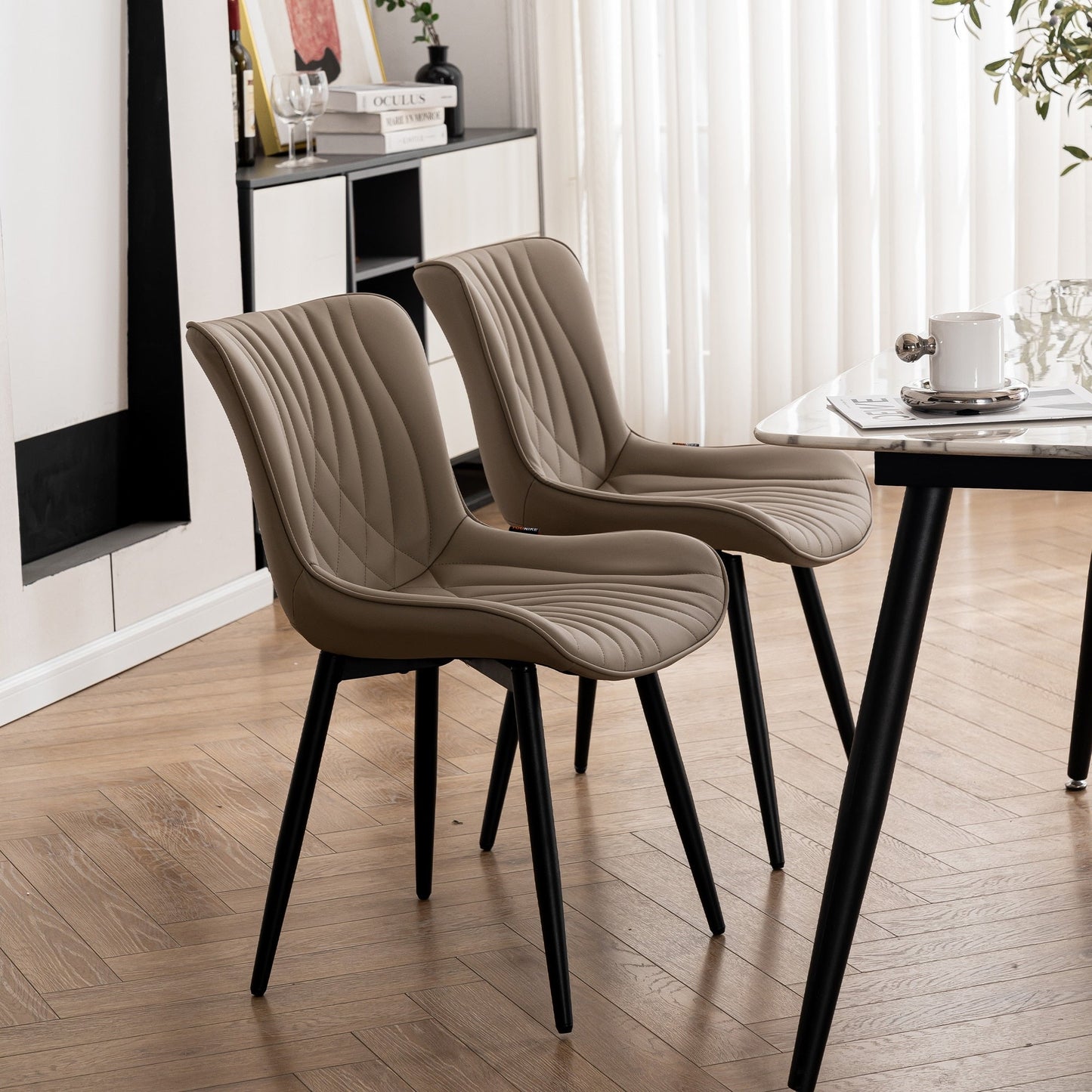 Lot de 2 chaises de salle à manger modernes en cuir capitonné sans accoudoirs