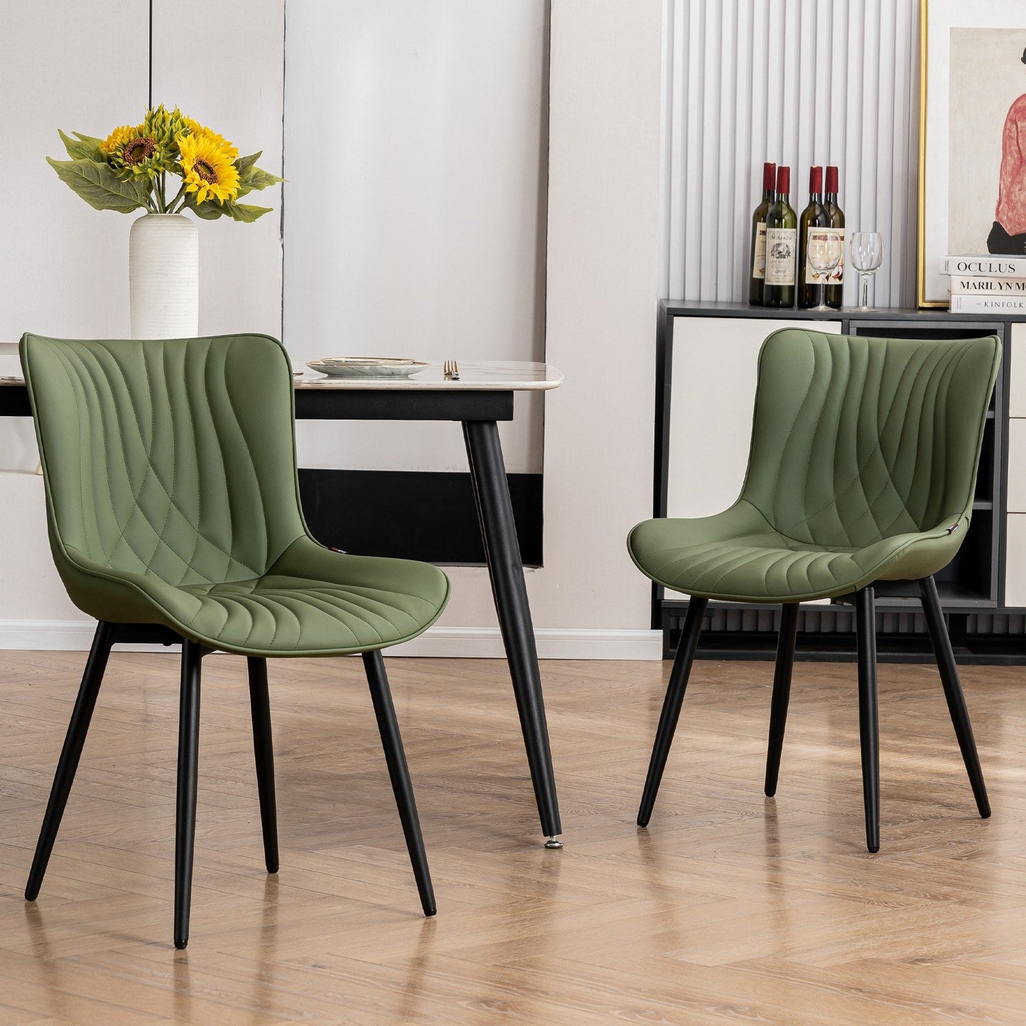 Lot de 2 chaises de salle à manger modernes en cuir capitonné sans accoudoirs