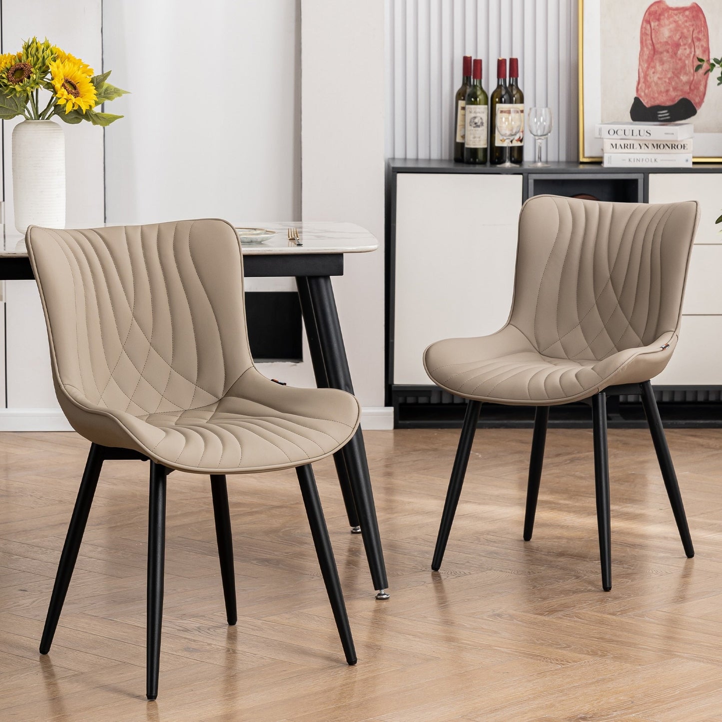 Lot de 2 chaises de salle à manger modernes en cuir capitonné sans accoudoirs