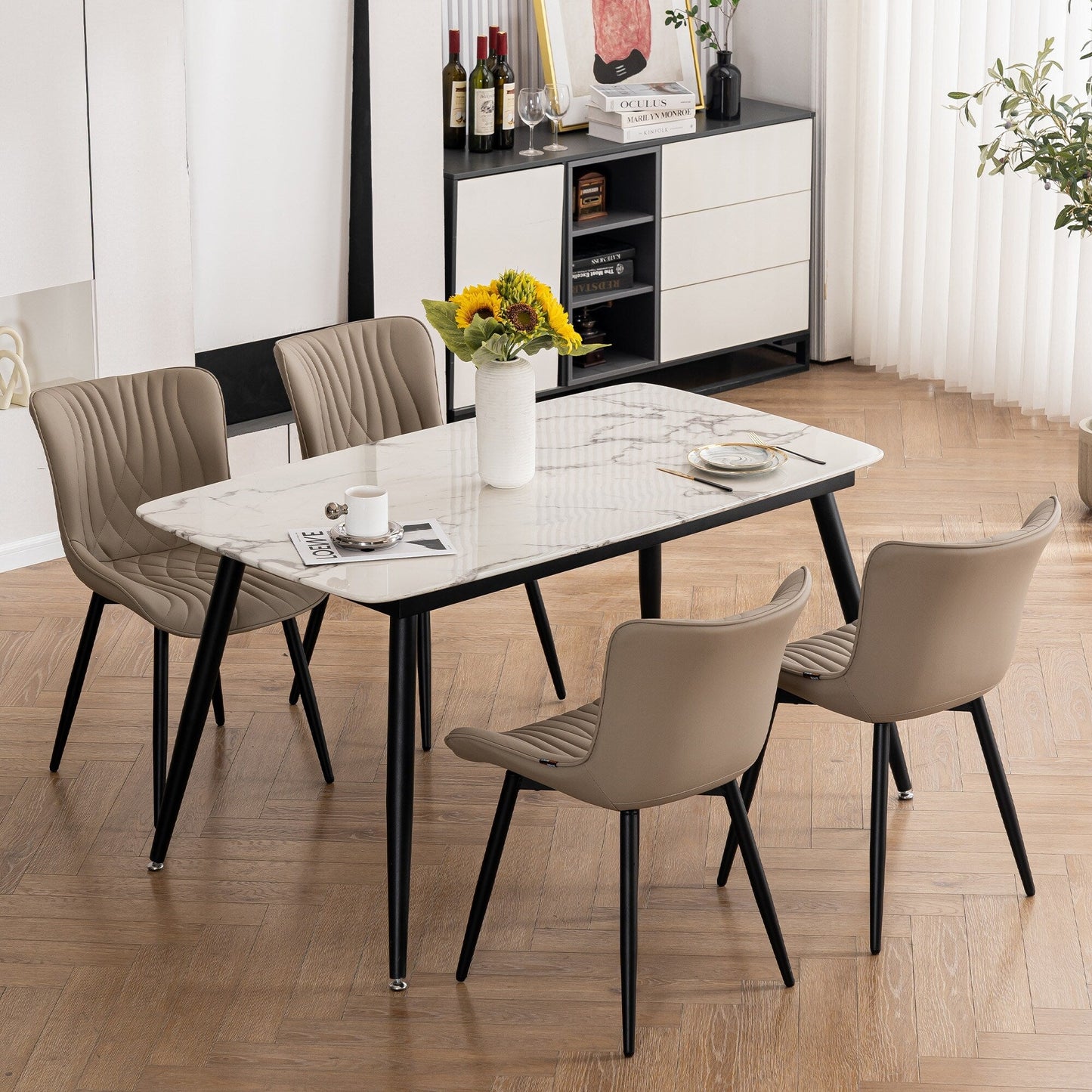 Lot de 2 chaises de salle à manger modernes en cuir capitonné sans accoudoirs