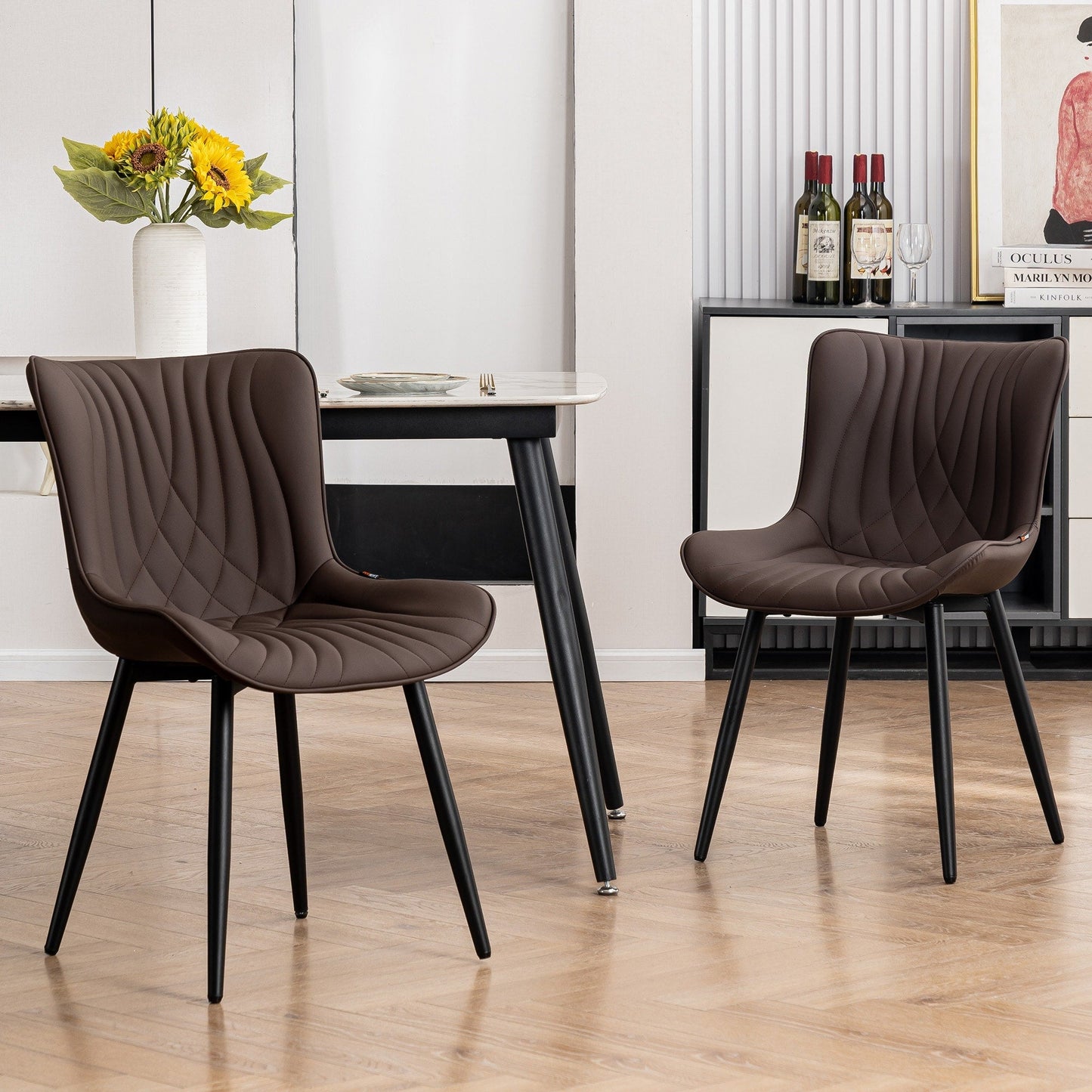 Lot de 2 chaises de salle à manger modernes en cuir capitonné sans accoudoirs