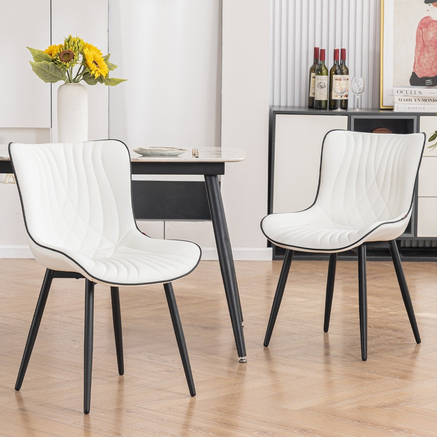 Lot de 2 chaises de salle à manger modernes en cuir capitonné sans accoudoirs