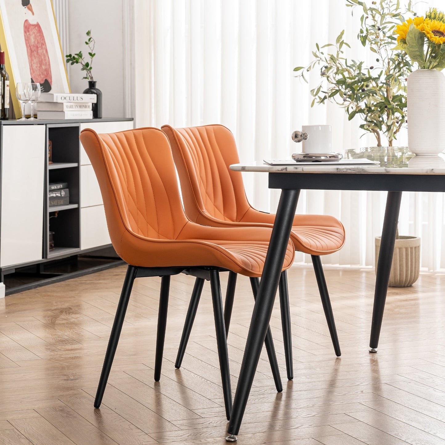 Lot de 2 chaises de salle à manger modernes en cuir capitonné sans accoudoirs