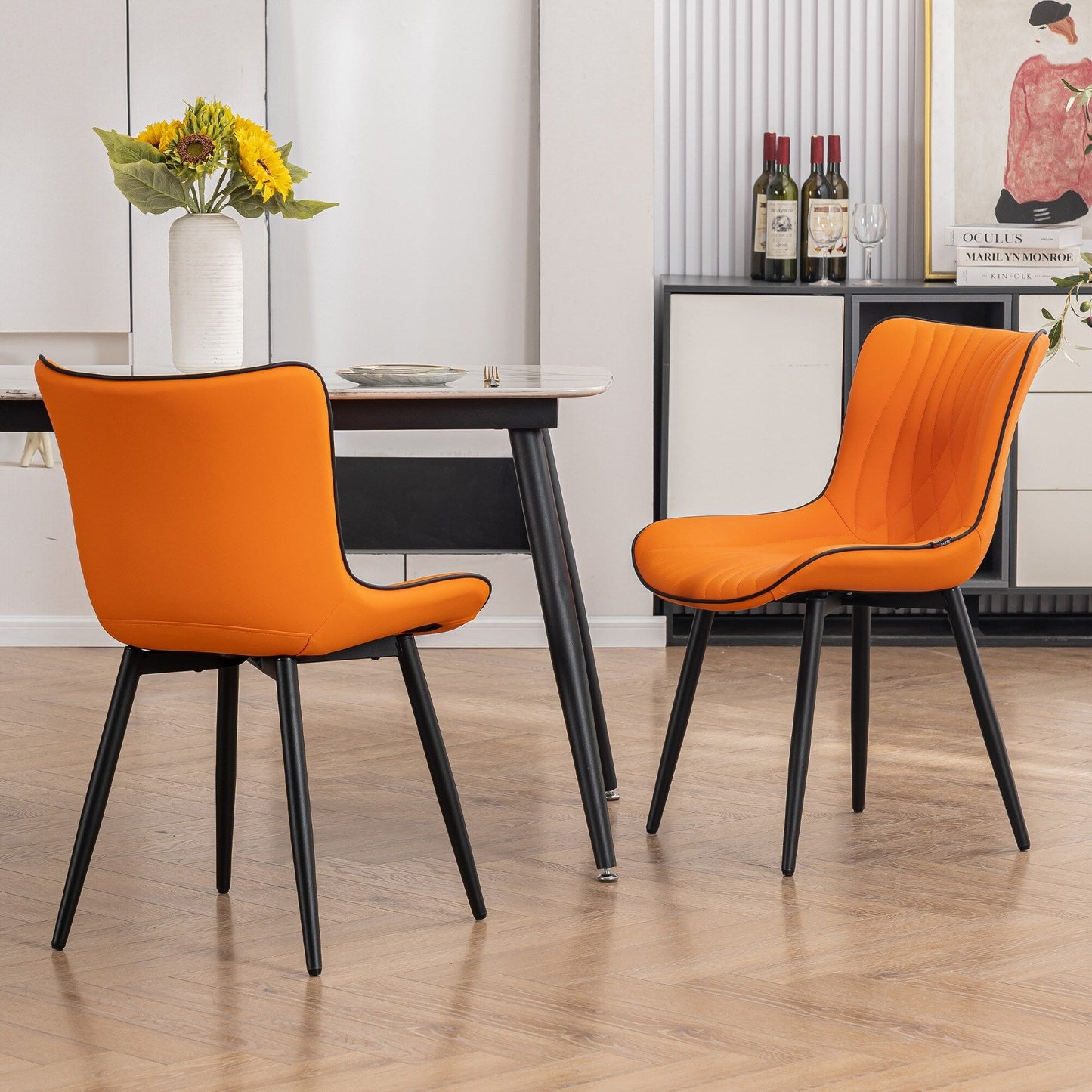 Lot de 2 chaises de salle à manger modernes en cuir capitonné sans accoudoirs