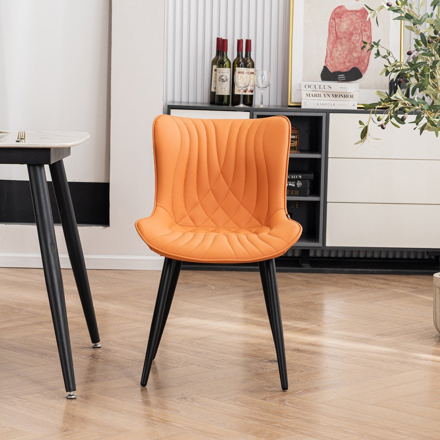 Lot de 2 chaises de salle à manger modernes en cuir capitonné sans accoudoirs