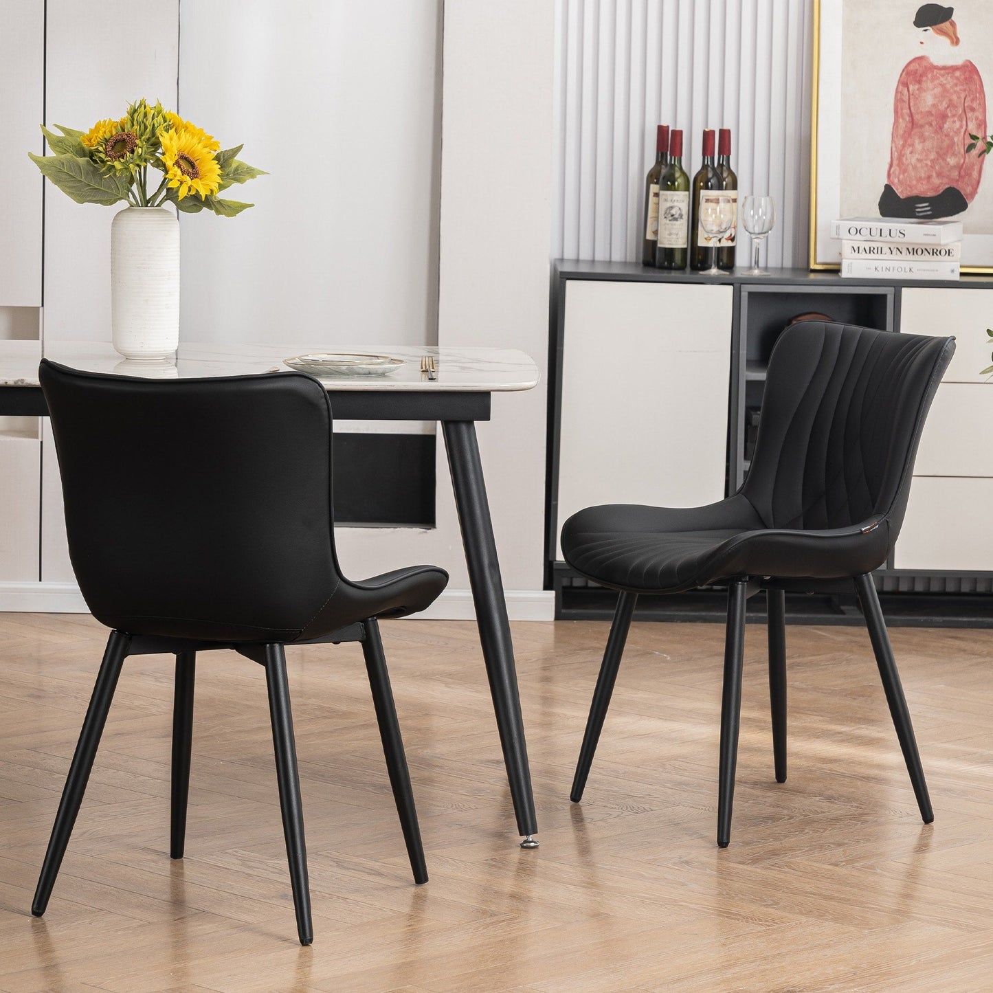 Lot de 2 chaises de salle à manger modernes en cuir capitonné sans accoudoirs