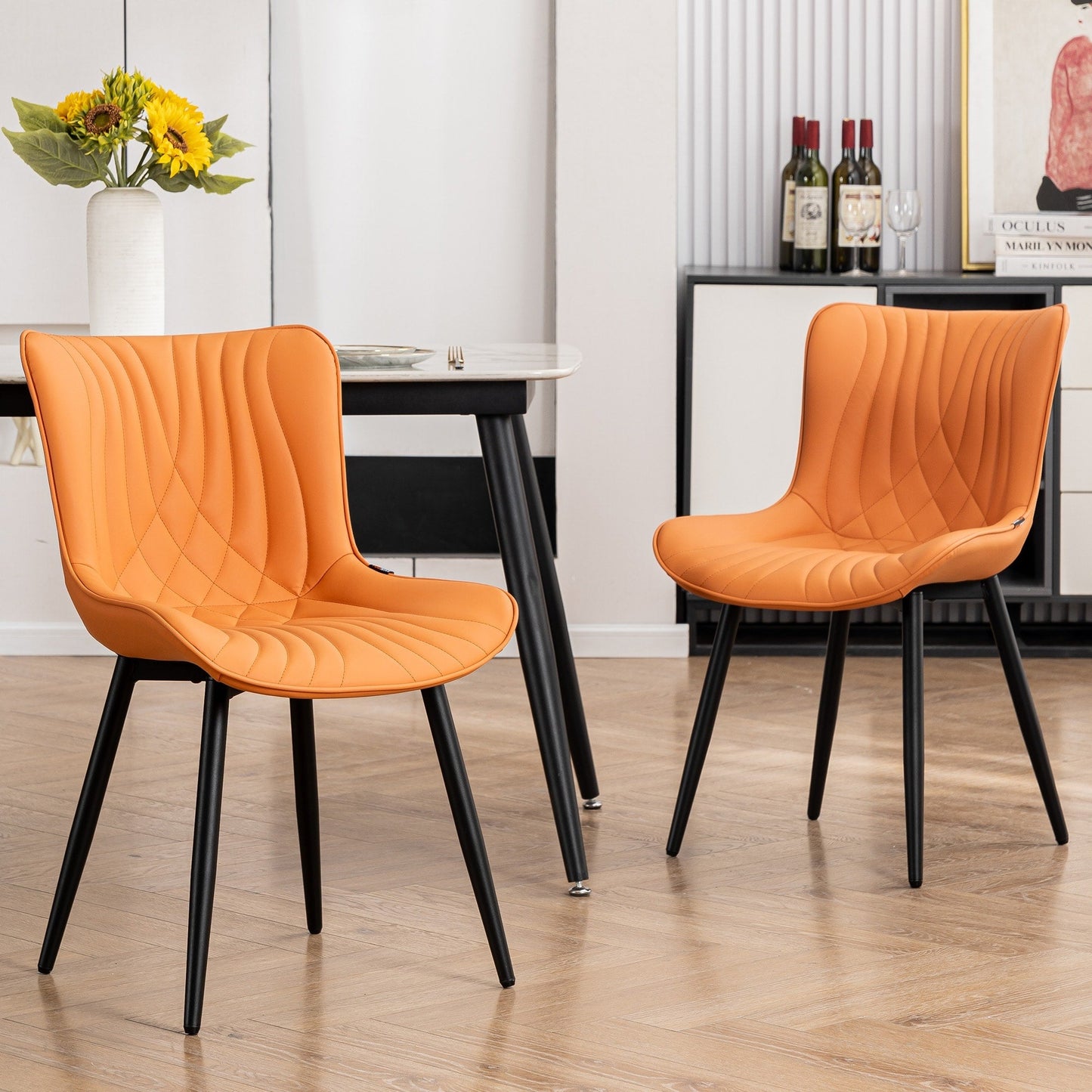 Lot de 2 chaises de salle à manger modernes en cuir capitonné sans accoudoirs