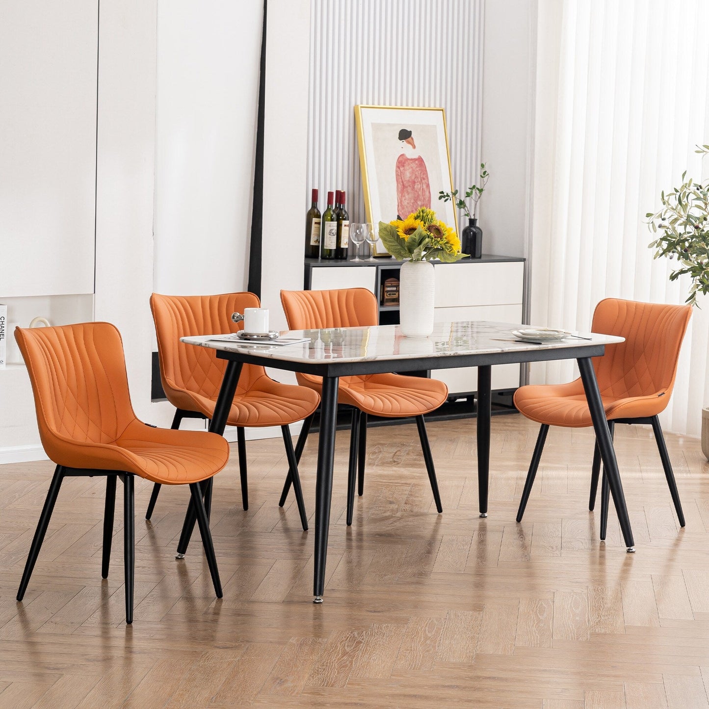 Lot de 2 chaises de salle à manger modernes en cuir capitonné sans accoudoirs