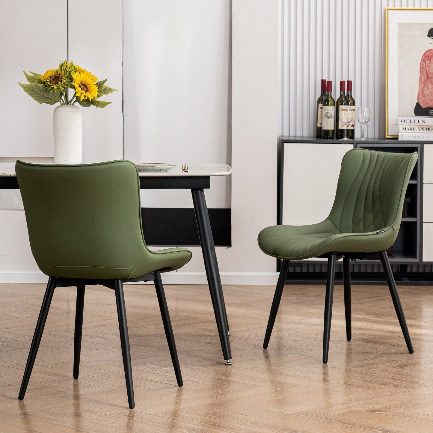 Lot de 2 chaises de salle à manger modernes en cuir capitonné sans accoudoirs