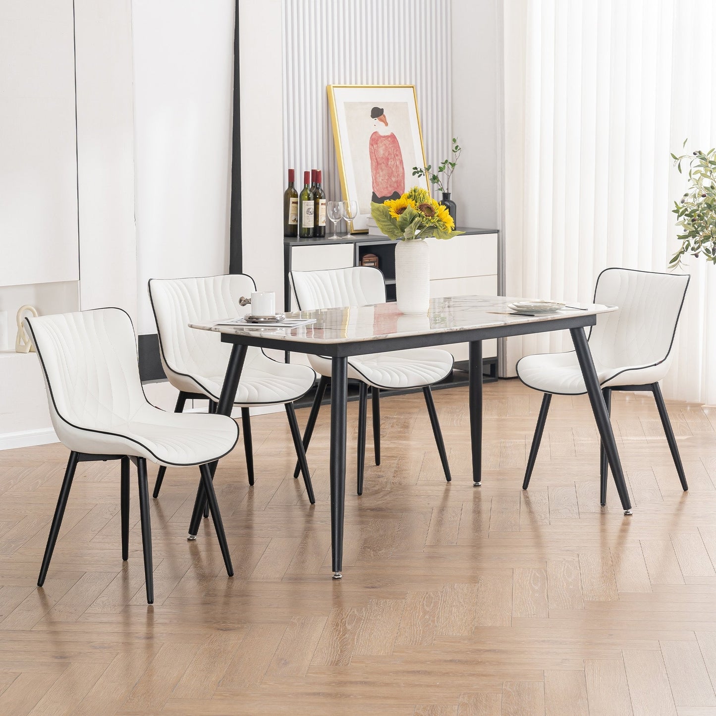 Lot de 2 chaises de salle à manger modernes en cuir capitonné sans accoudoirs