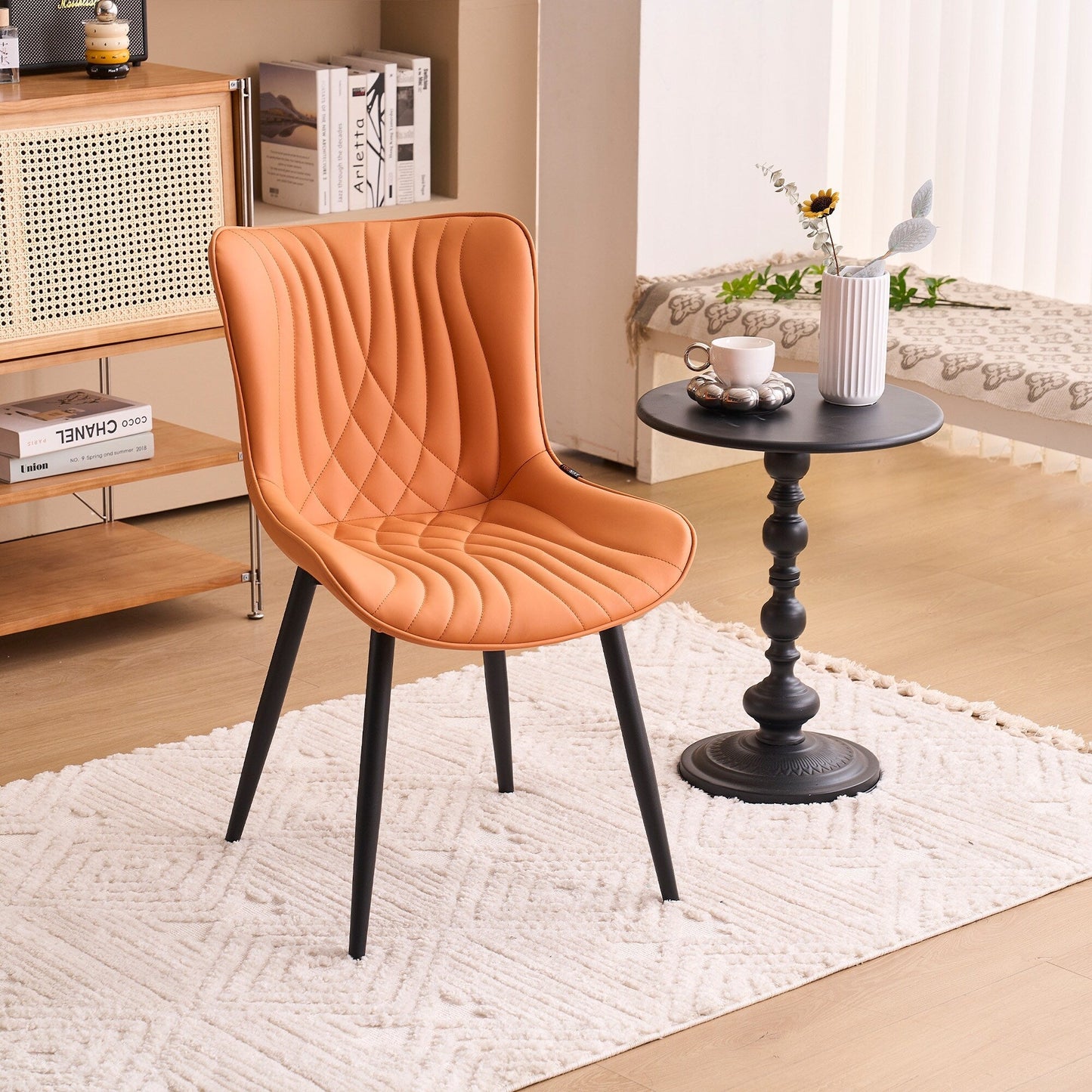 Lot de 2 chaises de salle à manger modernes en cuir capitonné sans accoudoirs