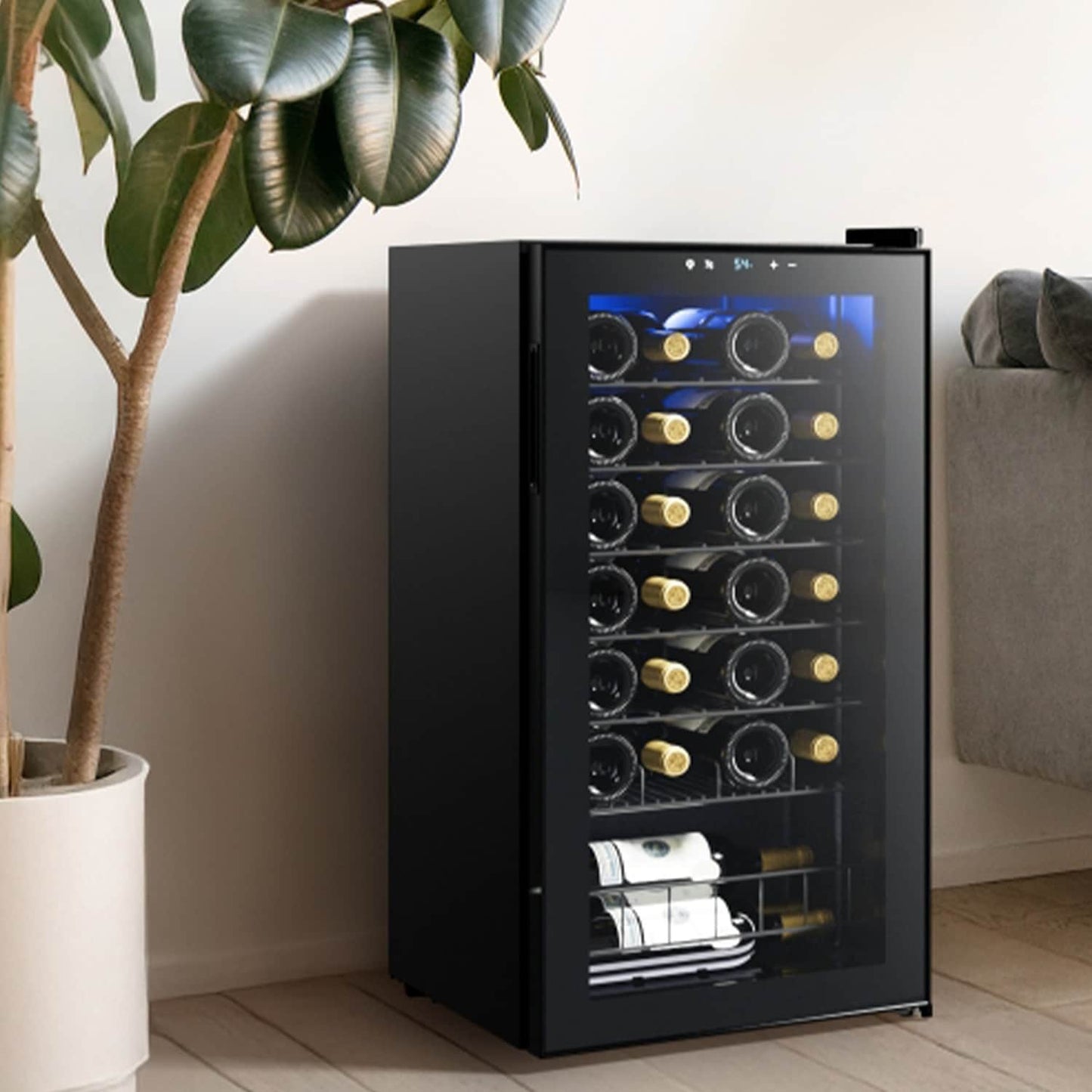 Réfrigérateur à vin/boissons de 17 pouces pouvant contenir 28 bouteilles, refroidisseur à vin en acier inoxydable pour usage domestique et commercial.