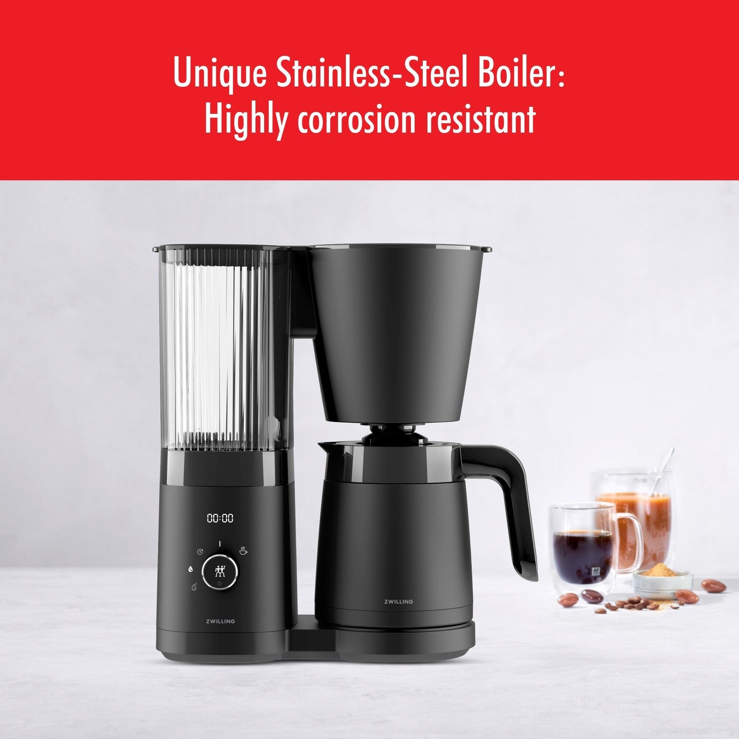 Machine à café goutte-à-goutte ZWILLING Enfinigy avec carafe isotherme, 10 tasses, titulaire du label SCA Golden Cup Standard - 2,5 qt