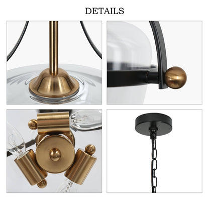 Luminaire suspendu en verre Zelena, style ferme moderne, noir et doré, à 3 lumières, pour îlot de cuisine et salle à manger