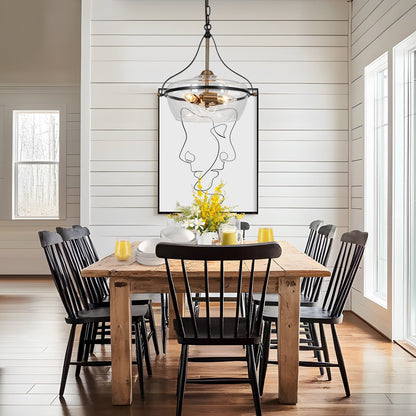 Luminaire suspendu en verre Zelena, style ferme moderne, noir et doré, à 3 lumières, pour îlot de cuisine et salle à manger