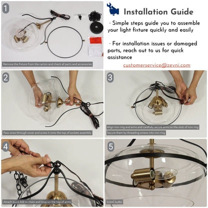 Luminaire suspendu en verre Zelena, style ferme moderne, noir et doré, à 3 lumières, pour îlot de cuisine et salle à manger