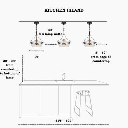 Luminaire suspendu en verre Zelena, style ferme moderne, noir et doré, à 3 lumières, pour îlot de cuisine et salle à manger